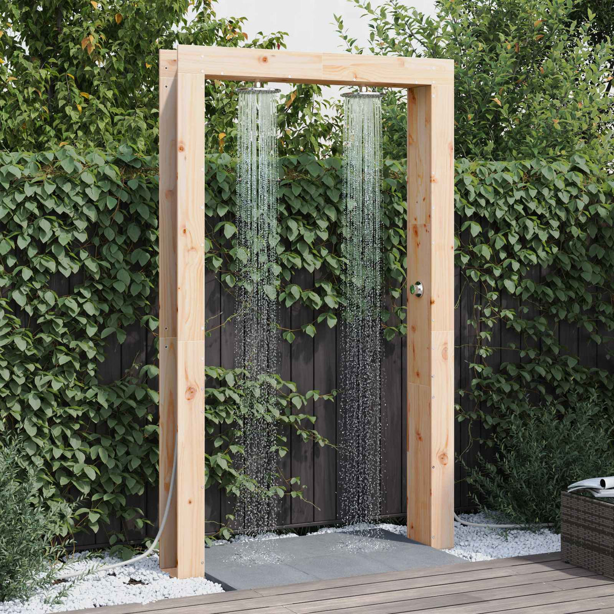 Vidaxl buitendouche 226 cm massief grenenhout en roestvrij staal