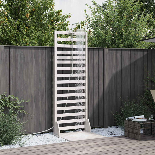 Vidaxl buitendouche 225 cm massief grenenhout en roestvrij staal wit