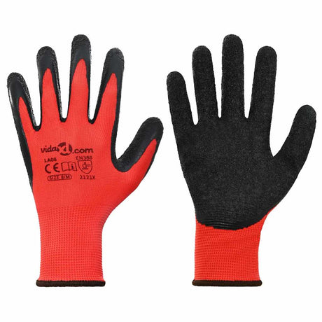 Vidaxl werkhandschoenen 12 st rood en zwart 8 m latexcoating