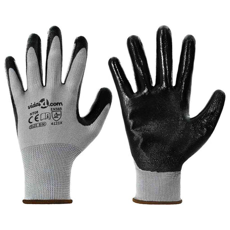 Vidaxl werkhandschoenen 12 st grijs en zwart 8 m polyester