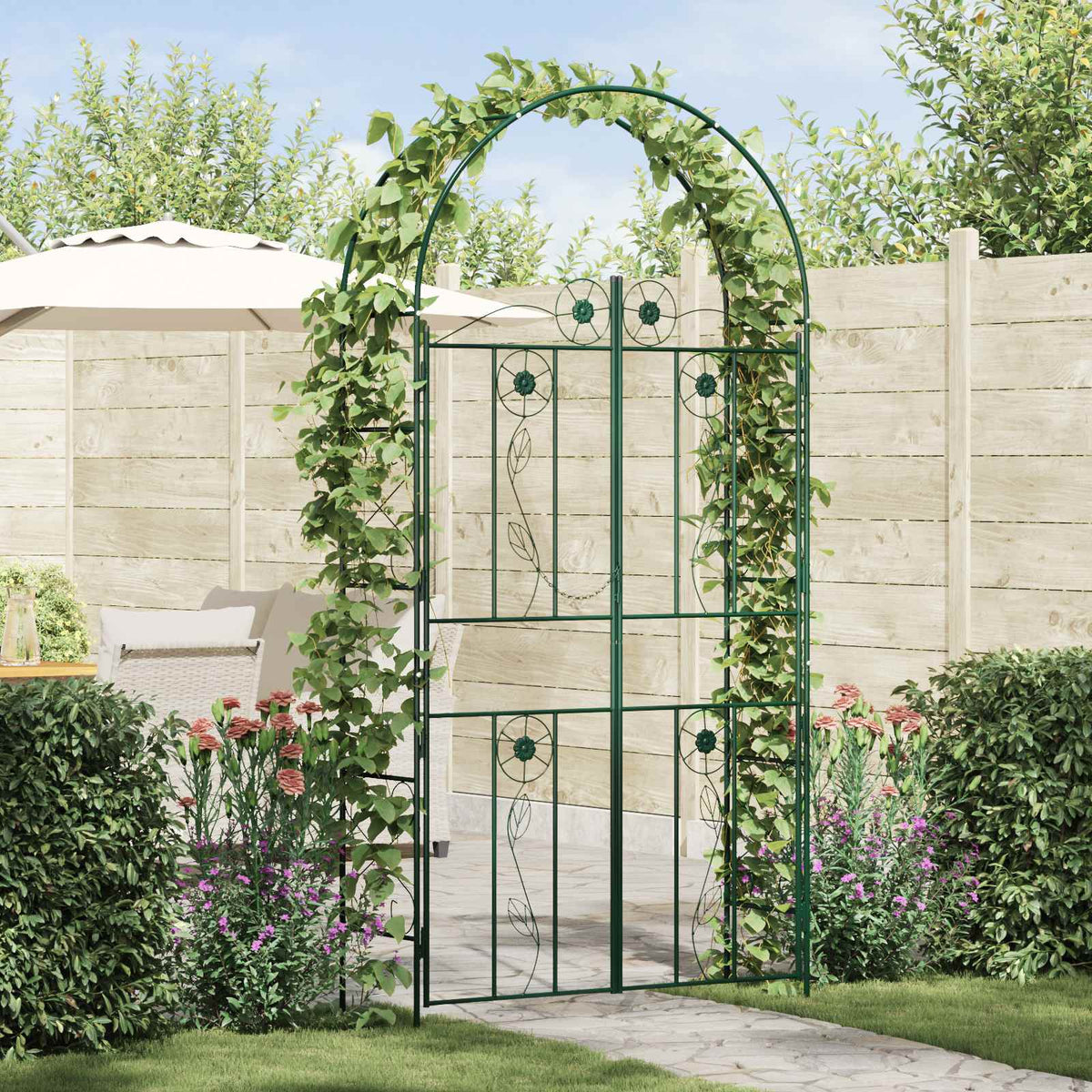 Vidaxl tuin boog groen 115 x 37 x 226 cm staal