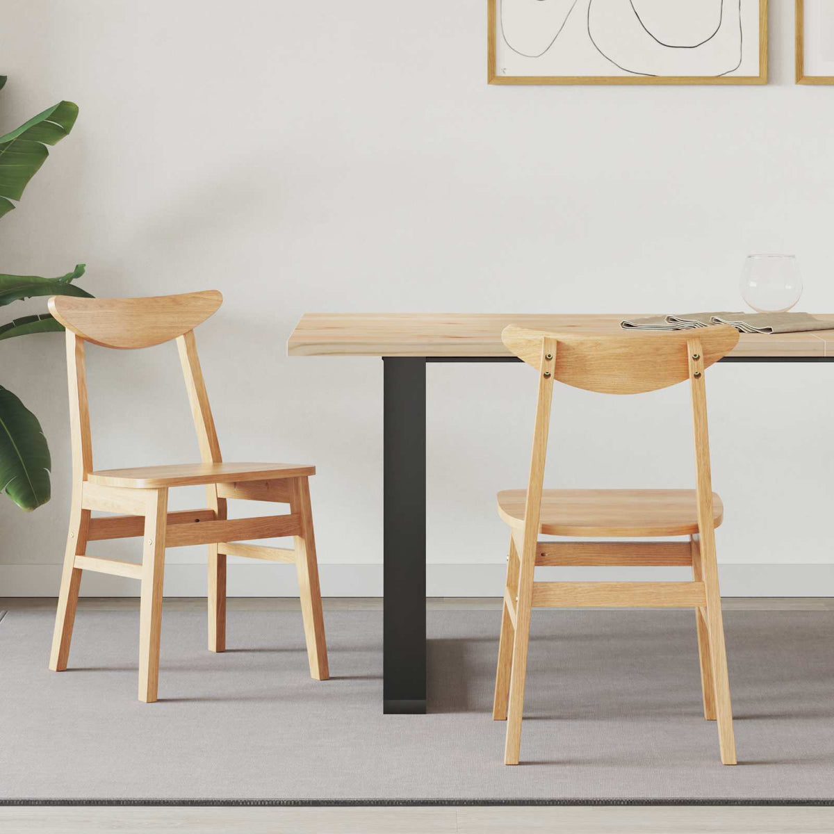 Vidaxl eettafelstoelen 2 st massief rubberhout naturel