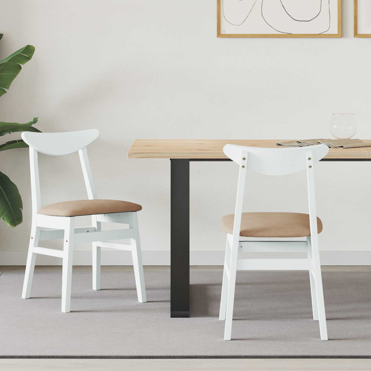 Vidaxl eettafelstoelen 2 st massief rubberhout wit 42 x 47.5 x 81 cm