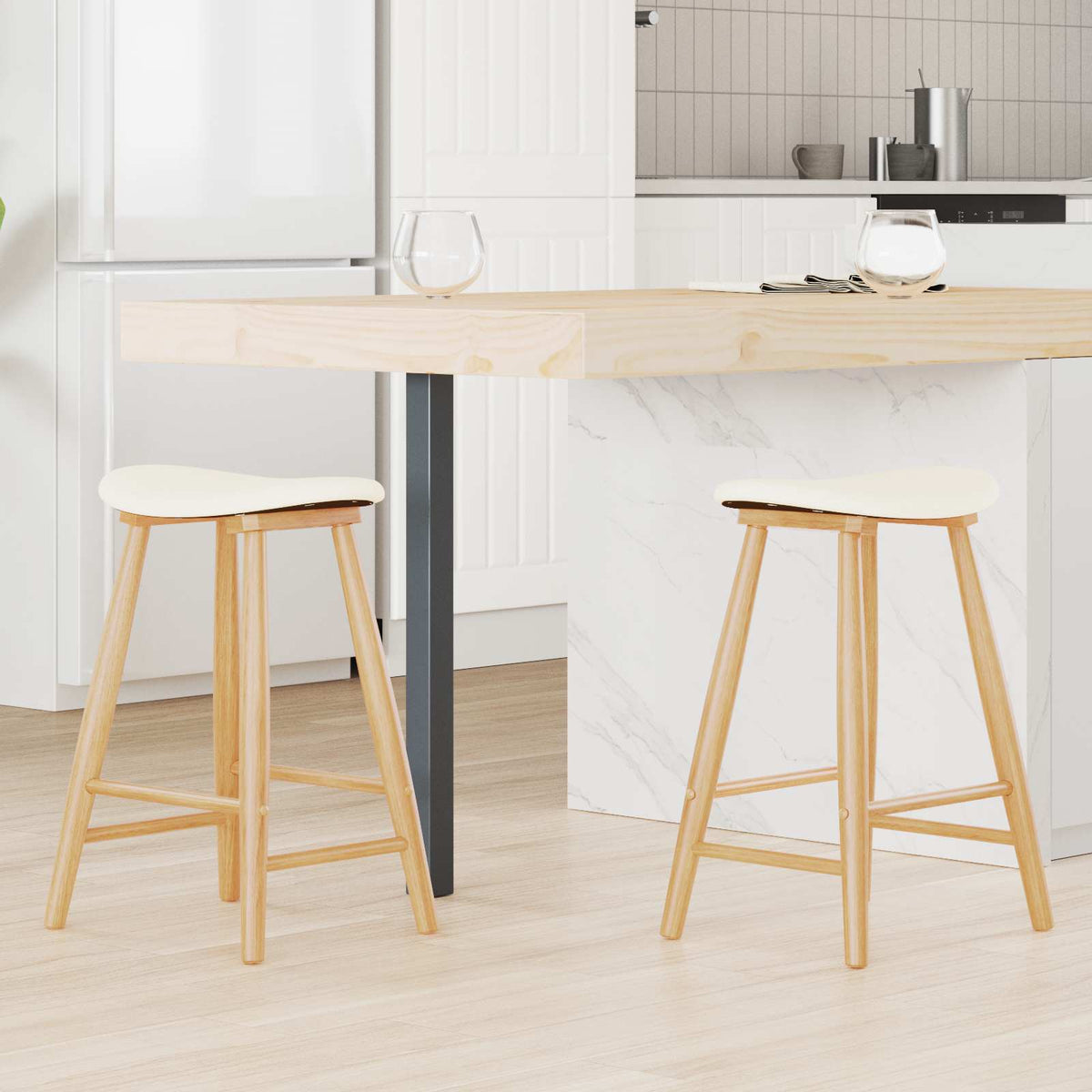 Vidaxl eettafelstoelen 2 st massief rubberhout naturel 46 x 37 x 63 cm