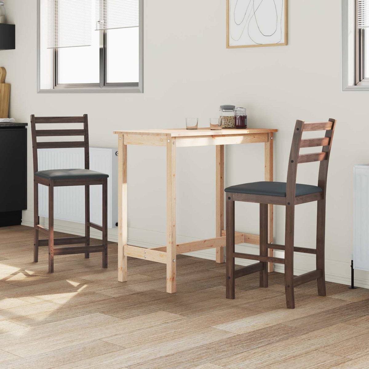 Vidaxl eettafelstoelen 2 st massief rubberhout licht bruin