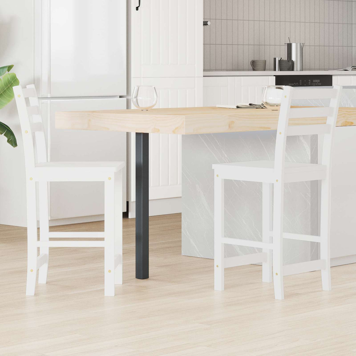 Vidaxl eettafelstoelen 2 st massief rubberhout wit 40 x 47,5 x 99,5 cm