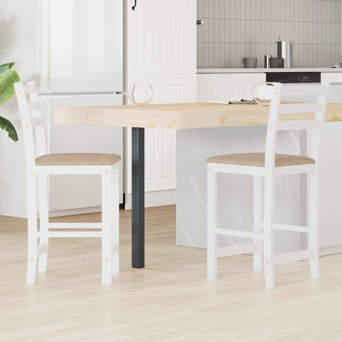 Vidaxl eettafelstoelen 2 st massief rubberhout wit 40 x 47,5 x 99,5 cm