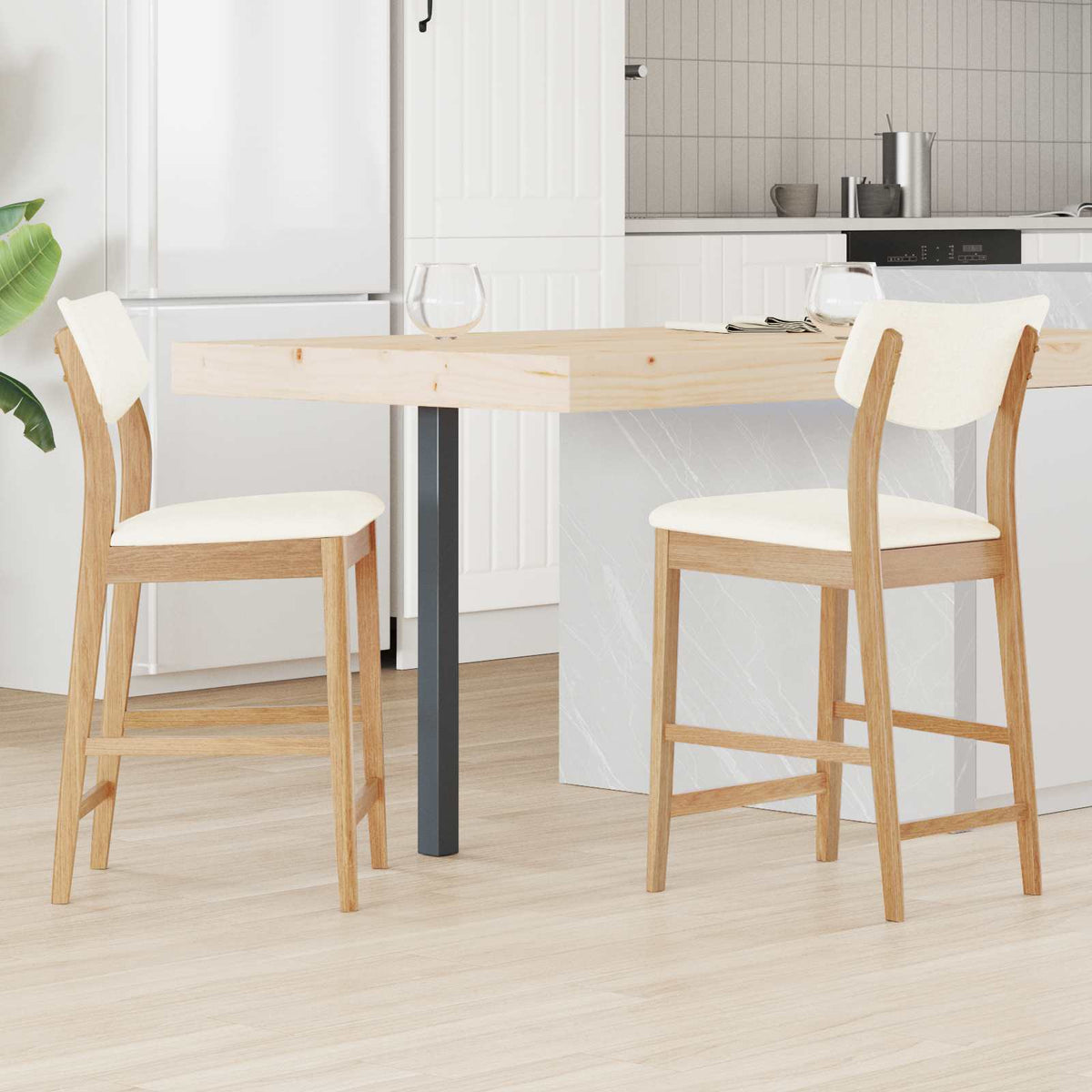 Vidaxl eettafelstoelen 2 st massief rubberhout naturel 48 x 49 x 95 cm