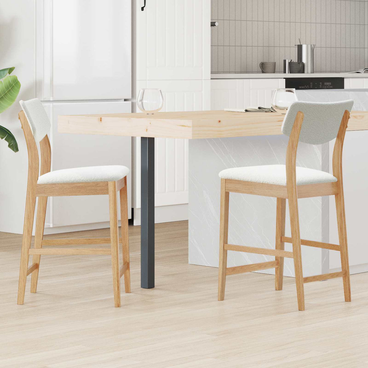 Vidaxl eettafelstoelen 2 st massief rubberhout naturel 48 x 49 x 95 cm