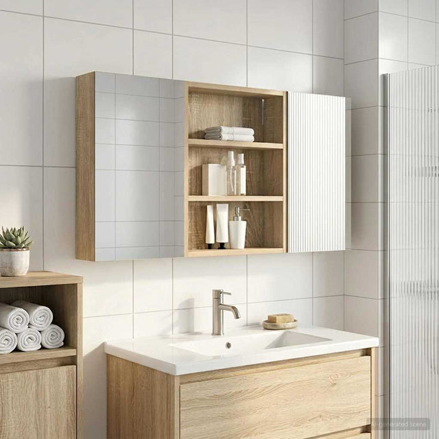 Vidaxl badkamerkastenset 3 st 100 x 10,5 x 50 cm bewerkt hout