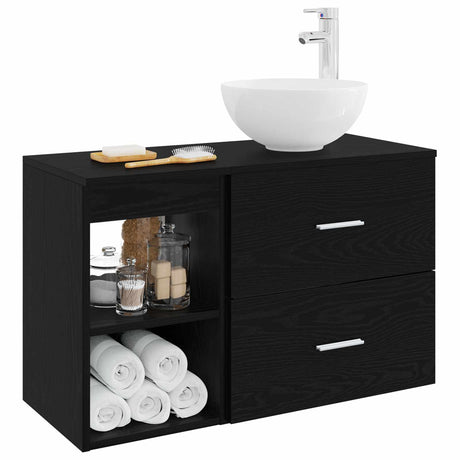 Vidaxl badkamermeubelset 2 st zwart eiken bewerkt hout