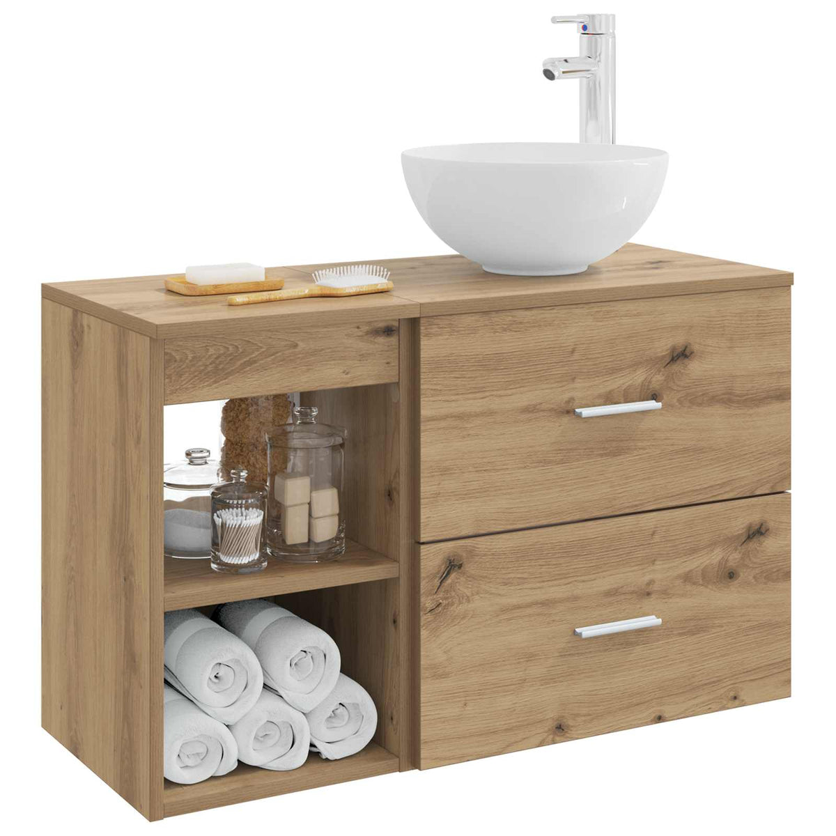 Vidaxl badkamermeubelset 2 st artisanaal eiken bewerkt hout