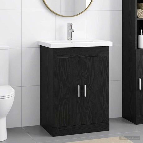 Vidaxl badkamermeubelset zwart eiken 61 x 40 x 84,5 cm bewerkt hout