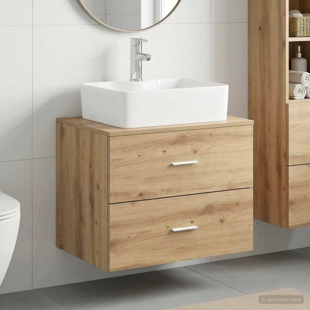 Vidaxl badkamermeubelset artisanaal eiken bewerkt hout