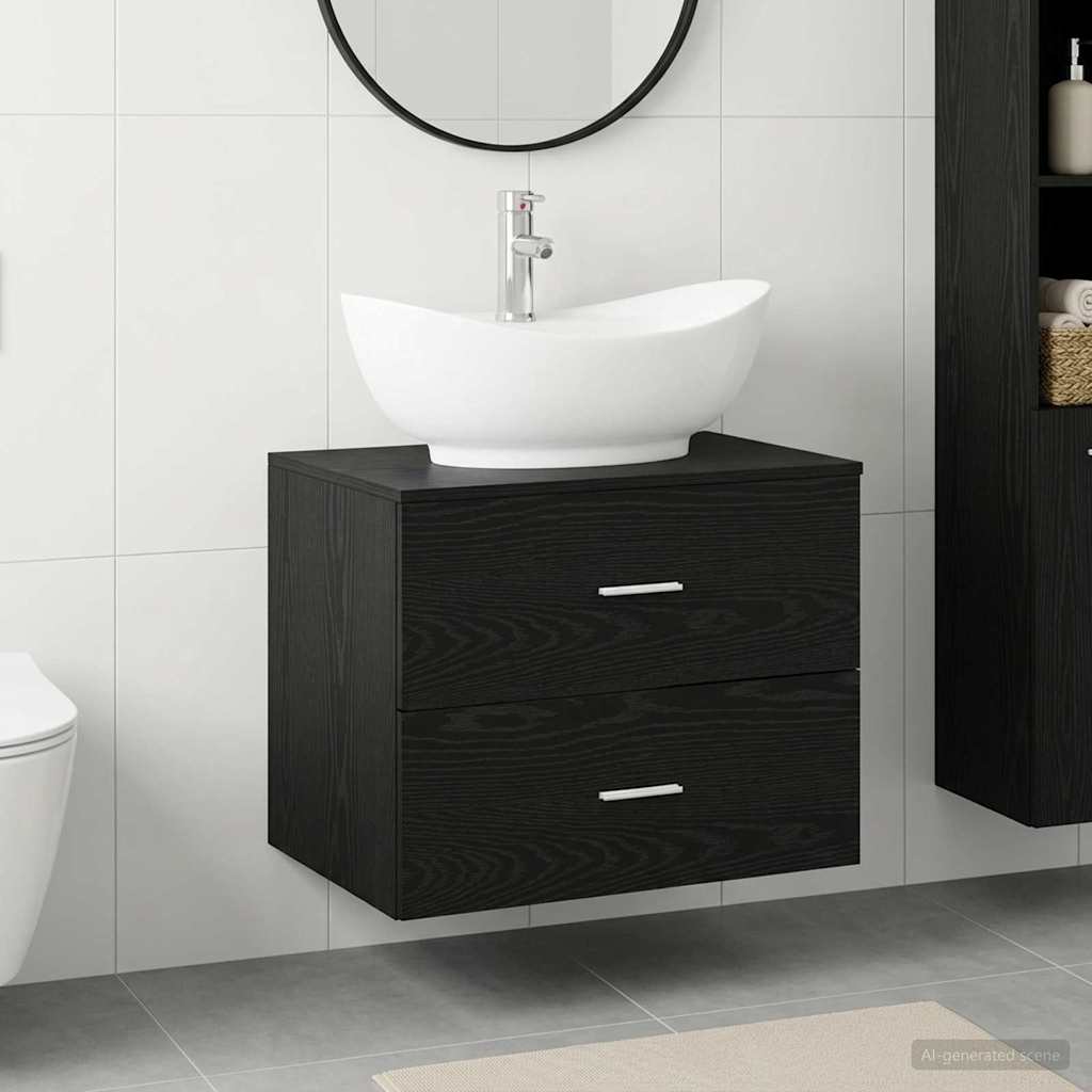 Vidaxl badkamermeubelset zwart eiken bewerkt hout