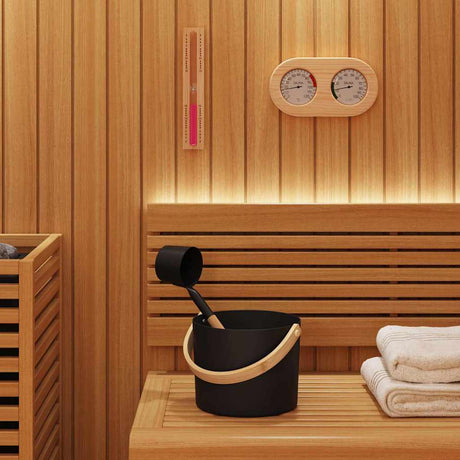 Vidaxl sauna accessoire set 4 st zwart aluminium en massief grenenhout