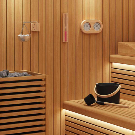Vidaxl sauna accessoire set 5 st zwart aluminium en massief grenenhout
