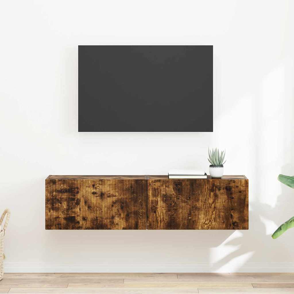 Vidaxl tv wandkast 2 st gerookt eiken bewerkt hout