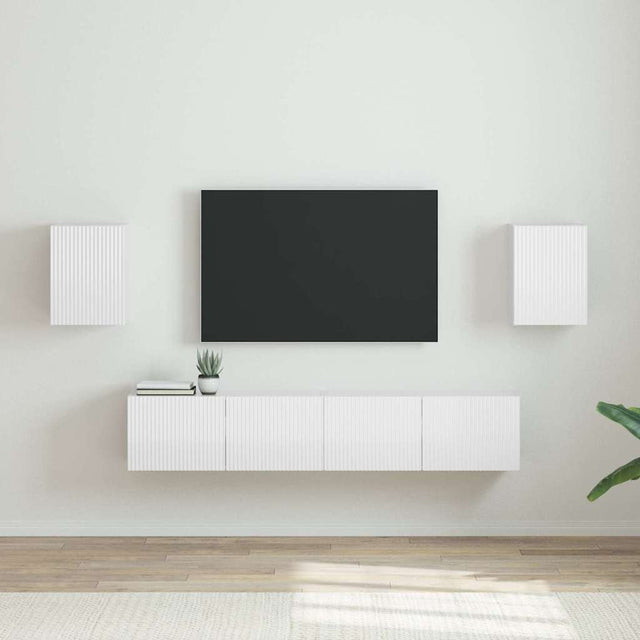 Vidaxl tv wandkast 2 st glanzend wit bewerkt hout