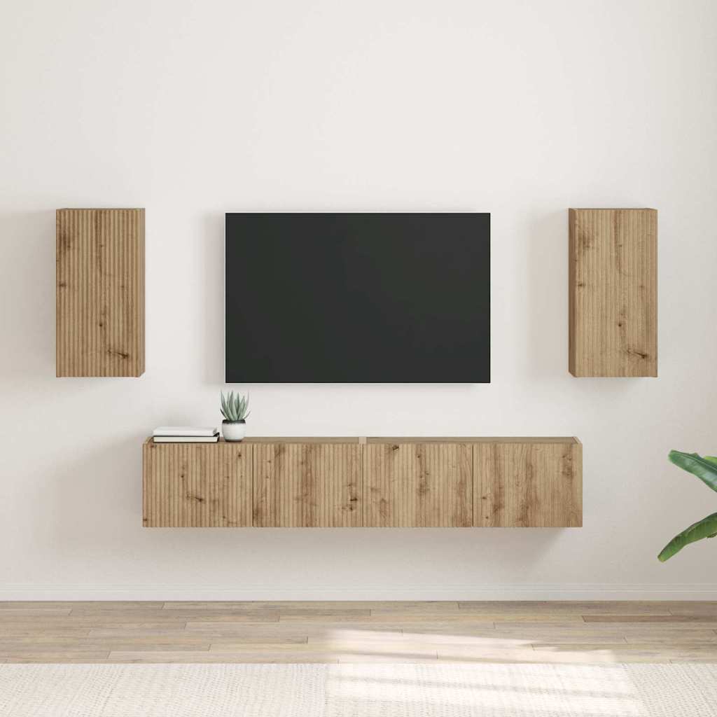 Vidaxl tv wandkast 2 st ambachtelijk eiken bewerkt hout
