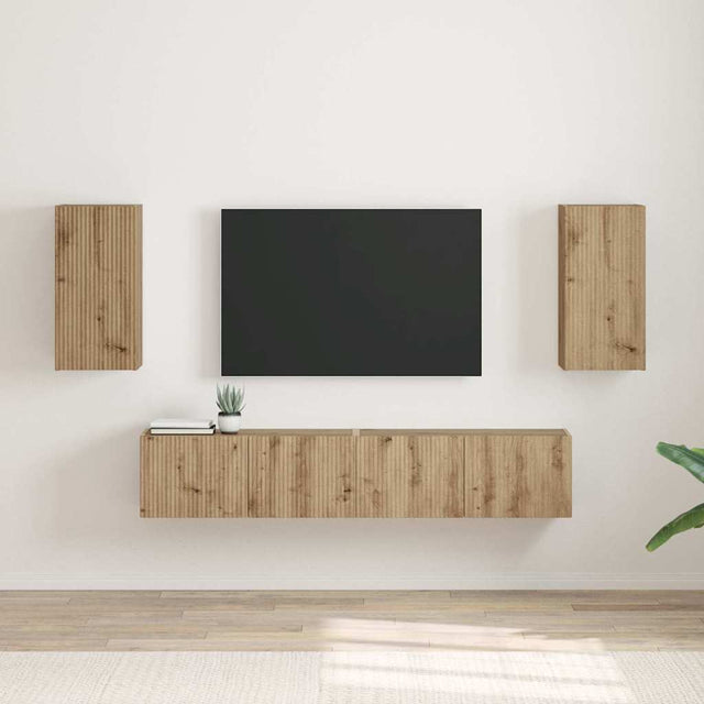Vidaxl tv wandkast 2 st ambachtelijk eiken bewerkt hout