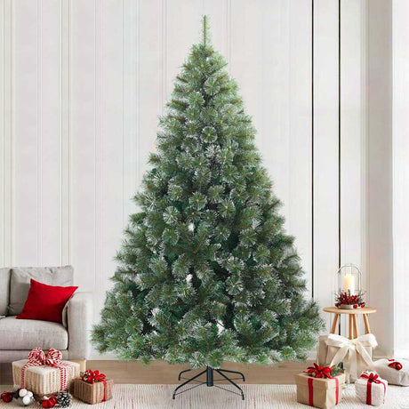 Vidaxl kunst kerstboom met geveerde takken, sneeuw bedekt groen 240 cm
