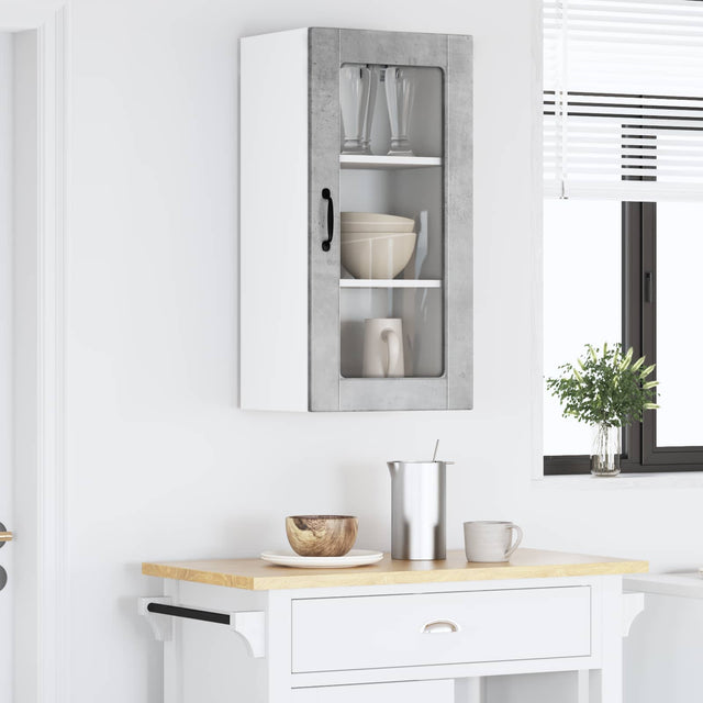 Vidaxl wandglas cabinet lucca 2 st betongrijs bewerkt hout