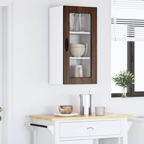 Vidaxl wandglas cabinet lucca bruin eiken 40 x 31 x 80 cm bewerkt hout