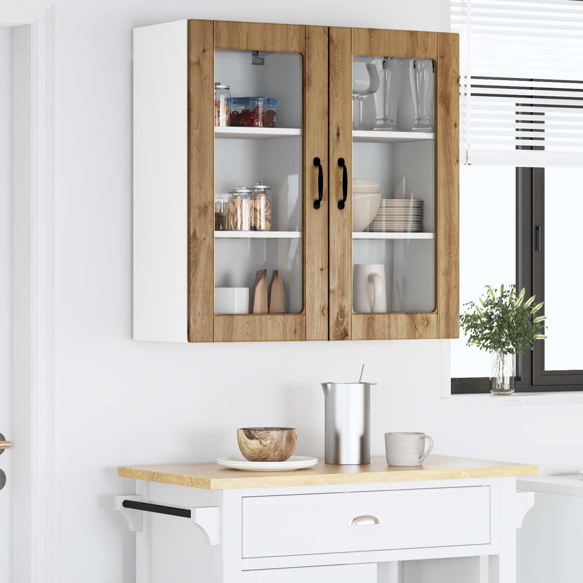 Vidaxl wandglas cabinet lucca 2 st artisanaal eiken bewerkt hout
