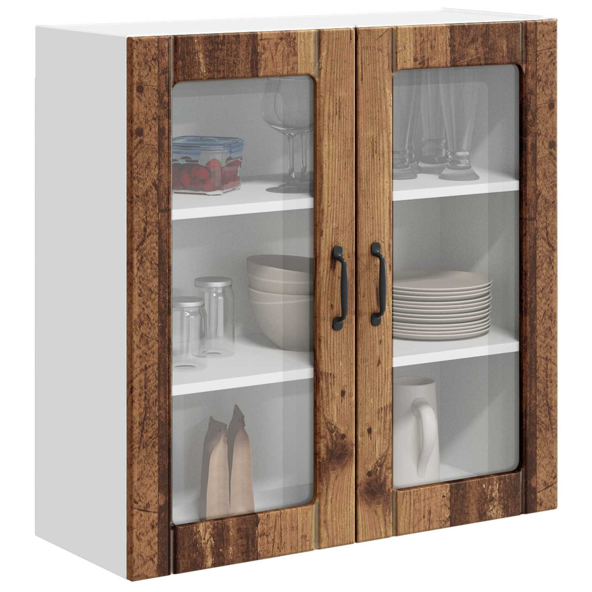 Vidaxl wandglas cabinet lucca oud hout 80 x 31 x 80 cm bewerkt hout