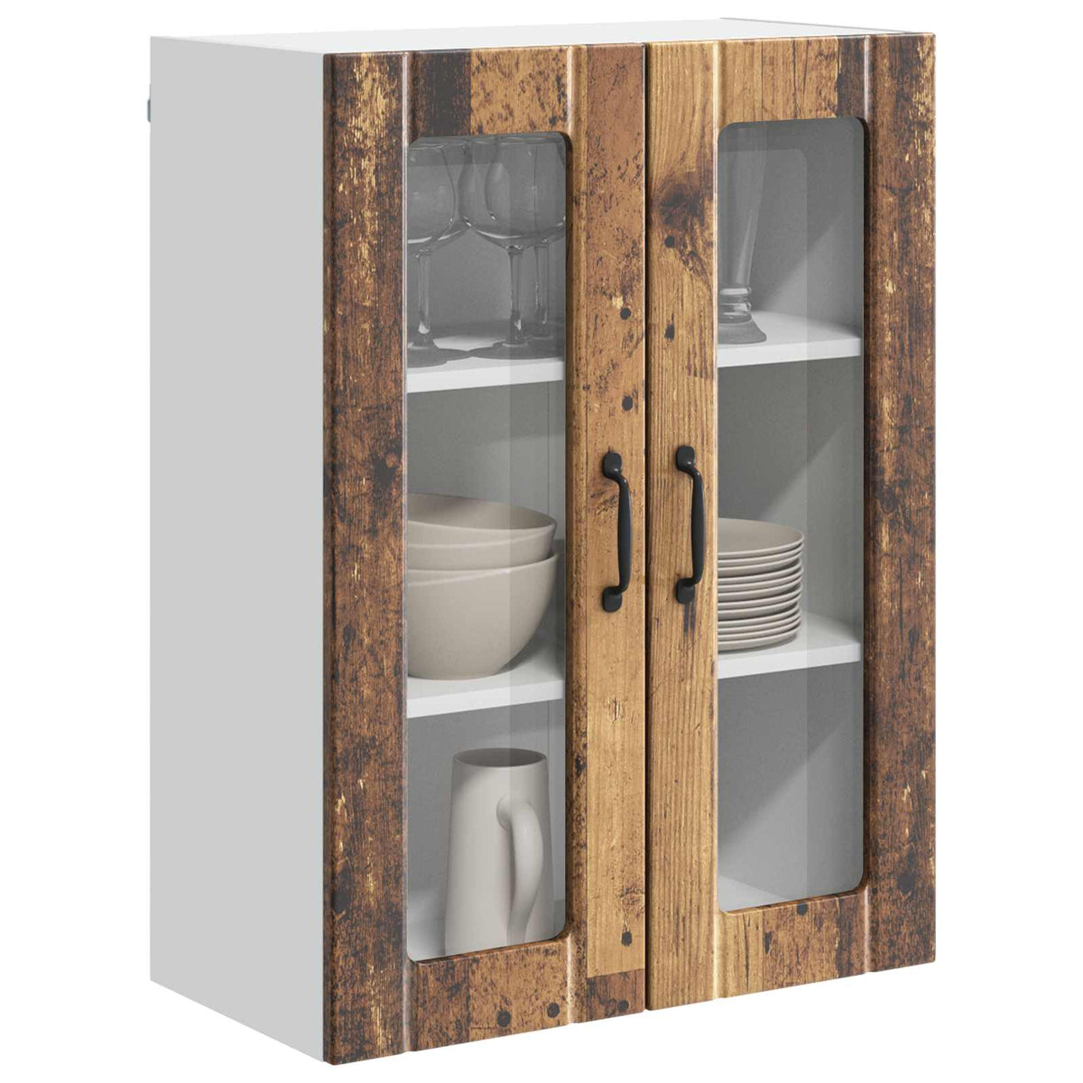 Vidaxl wandglas cabinet lucca oud hout 60 x 31 x 80 cm bewerkt hout