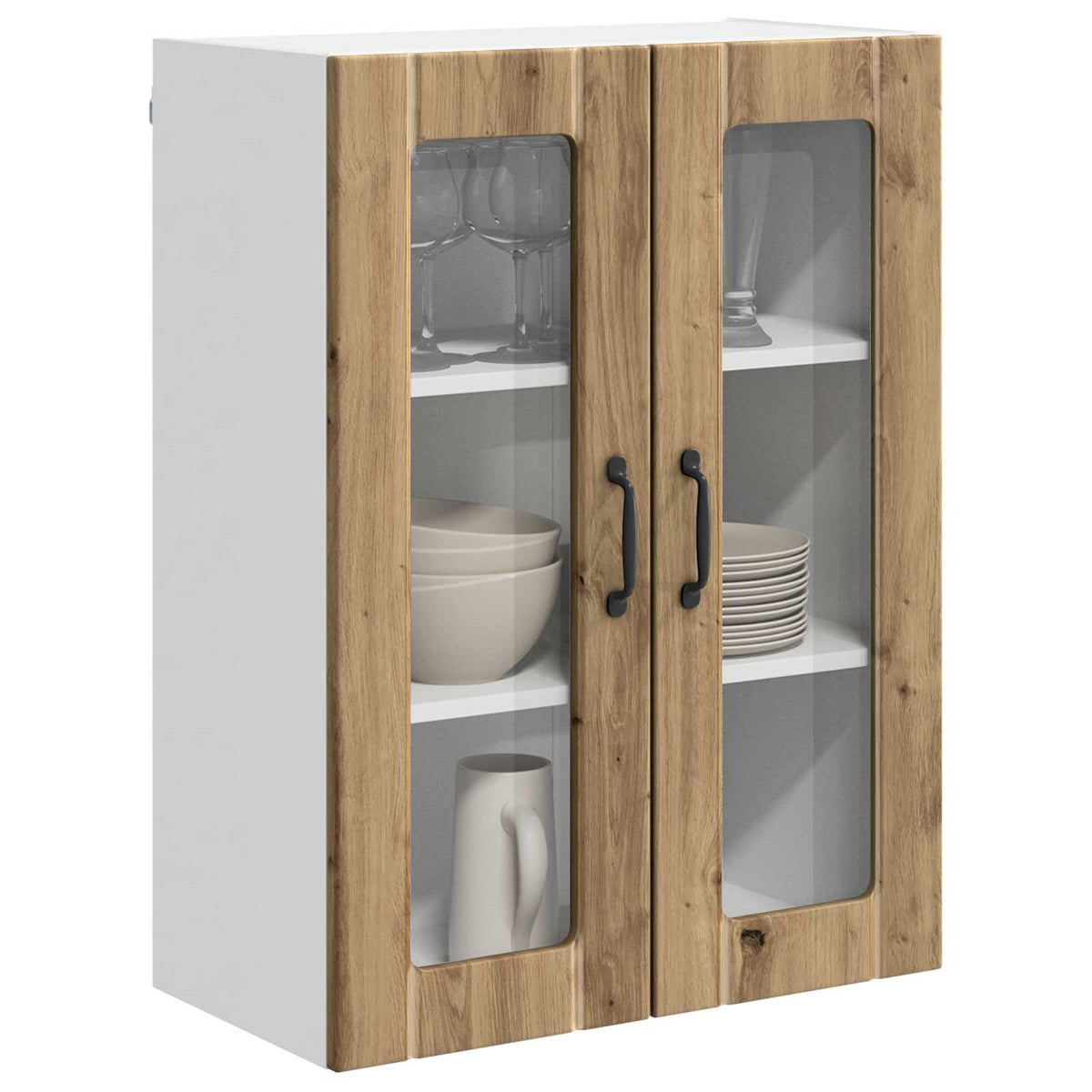 Vidaxl wandglas cabinet lucca artisanaal eiken 60 x 31 x 80 cm