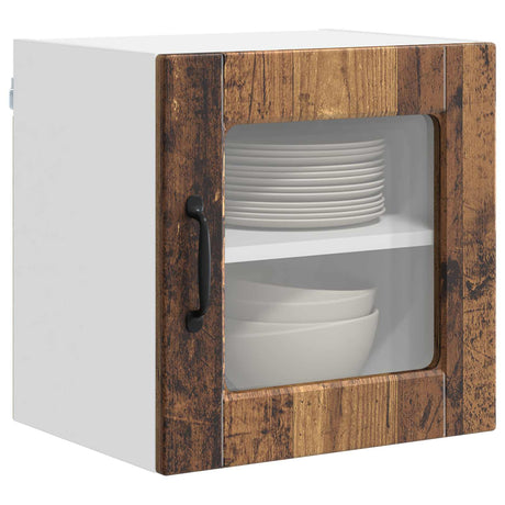 Vidaxl wandglas cabinet porto 2 st oudhout bewerkt hout