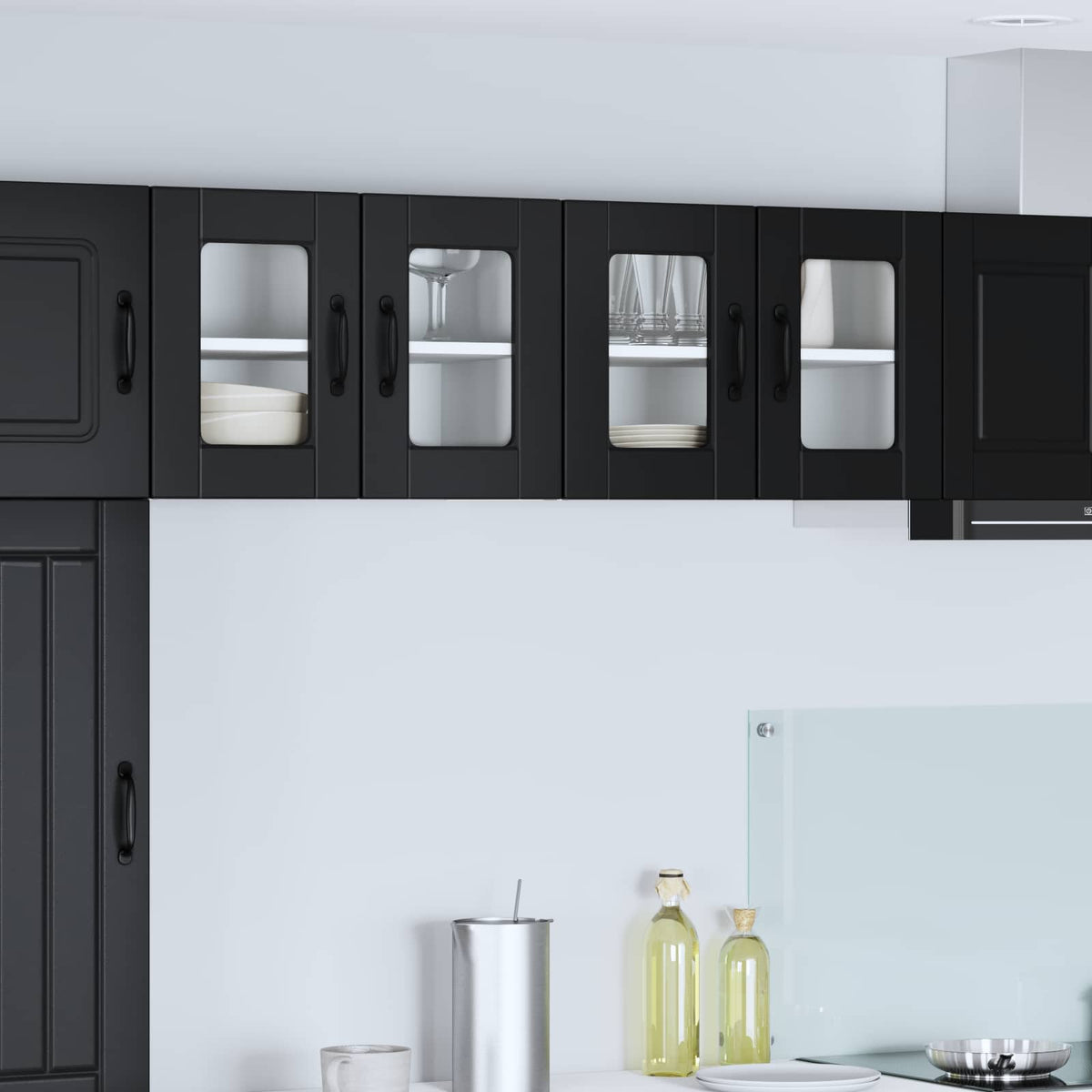 Vidaxl wandglas cabinet porto 2 st zwart bewerkt hout