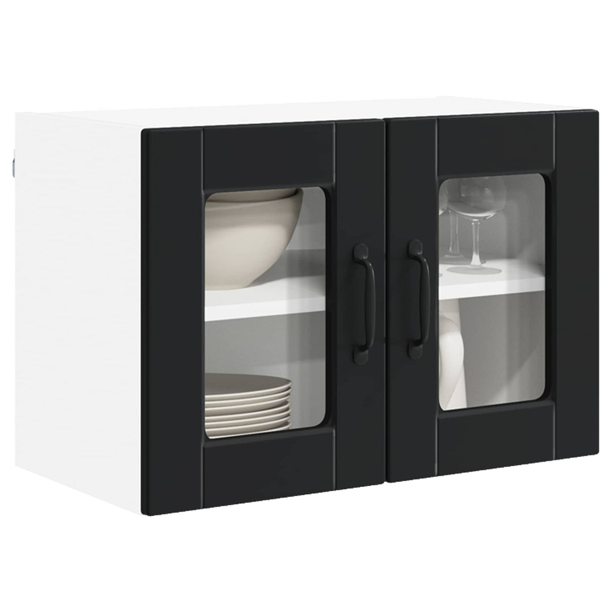 Vidaxl wandglas cabinet porto 2 st zwart bewerkt hout