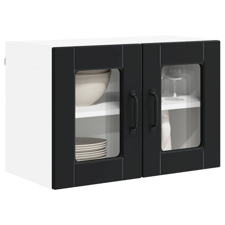 Vidaxl wandglas cabinet porto 2 st zwart bewerkt hout