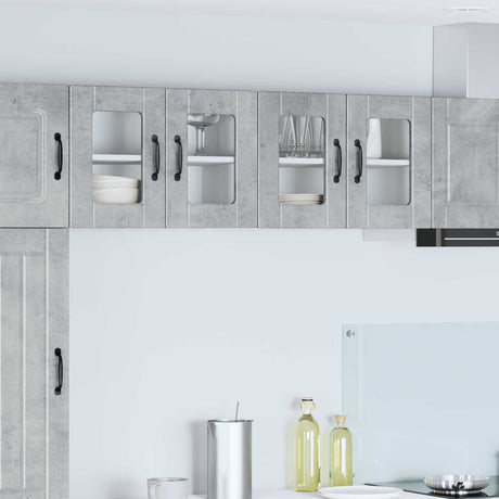 Vidaxl wandglas cabinet porto 2 st beton grijs bewerkt hout