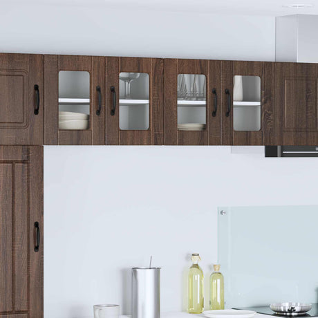 Vidaxl wandglas cabinet porto 2 st bruin eiken bewerkt hout