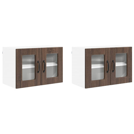 Vidaxl wandglas cabinet porto 2 st bruin eiken bewerkt hout