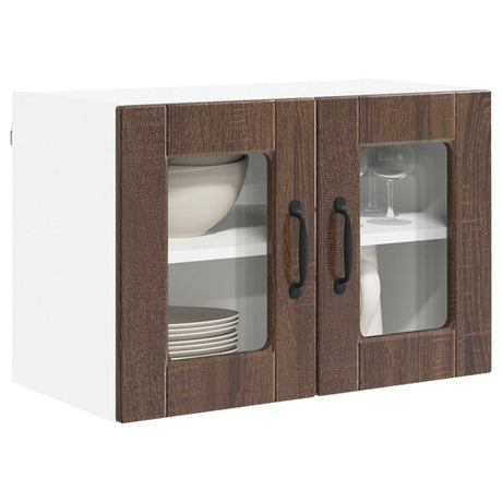 Vidaxl wandglas cabinet porto 2 st bruin eiken bewerkt hout