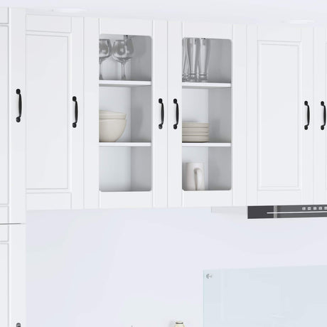 Vidaxl wandglas cabinet porto 2 st wit bewerkt hout