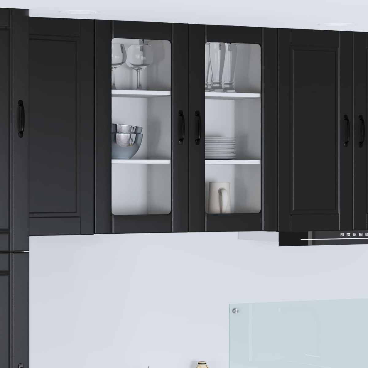 Vidaxl muurglas cabinet porto 2 st zwart bewerkt hout
