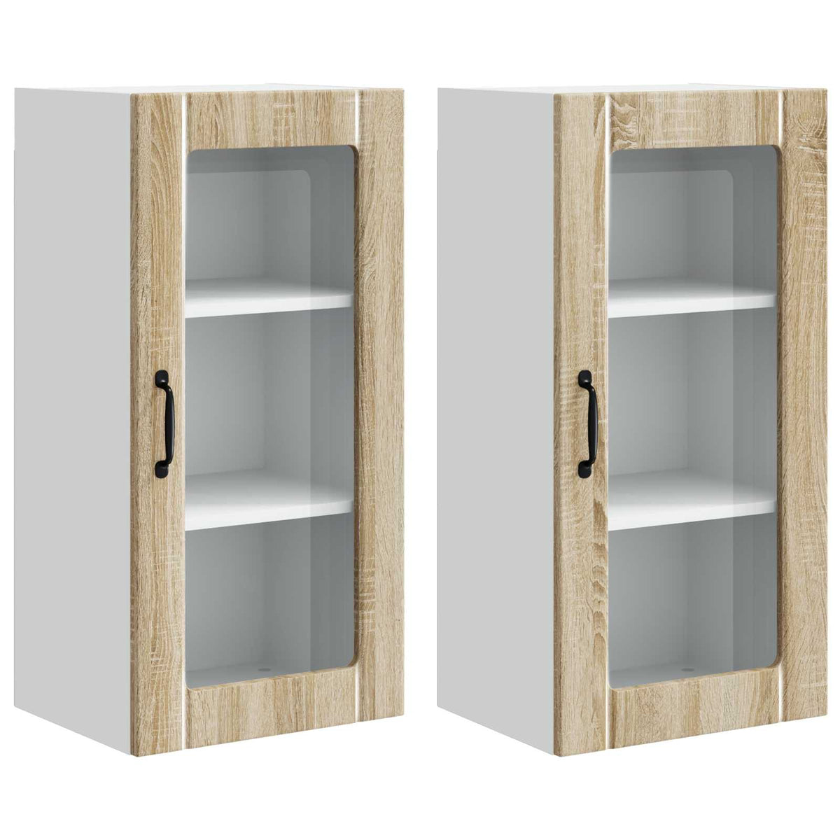 Vidaxl wandglas cabinet porto 2 st sonoma eiken bewerkt hout