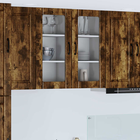 Vidaxl wandglas cabinet porto 2 st gerookt eiken bewerkt hout