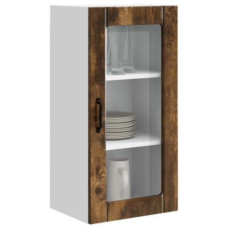 Vidaxl wandglas cabinet porto 2 st gerookt eiken bewerkt hout