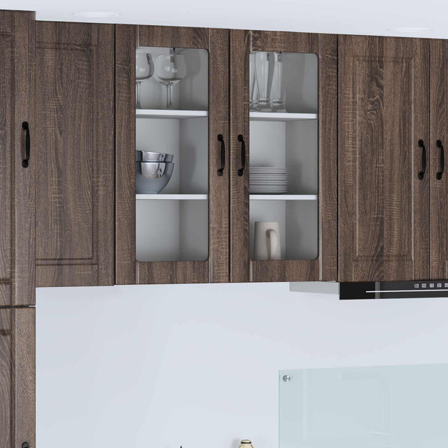 Vidaxl wandglas cabinet porto 2 st bruin eiken bewerkt hout
