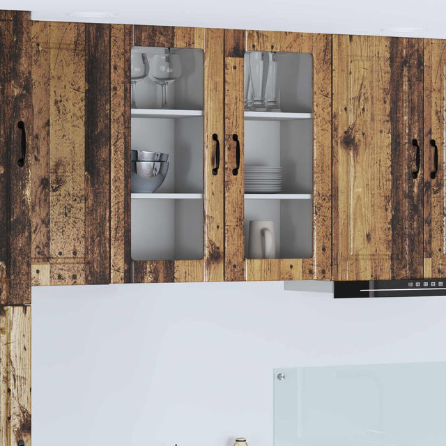 Vidaxl wandglas cabinet porto 2 st oudhout bewerkt hout