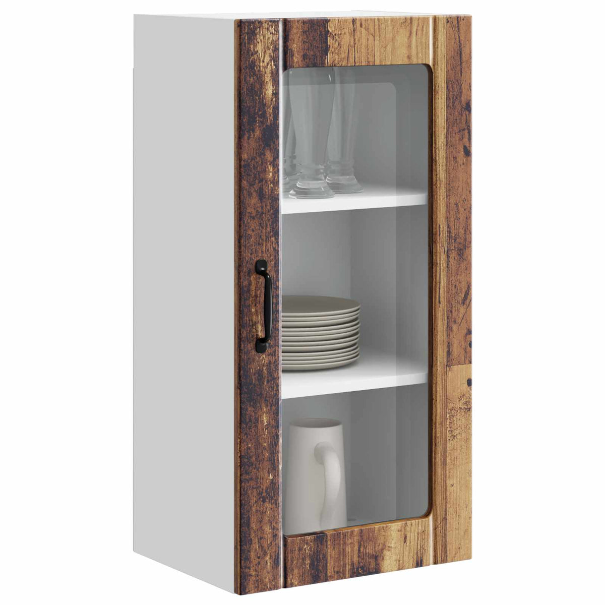 Vidaxl wandglas cabinet porto 2 st oudhout bewerkt hout