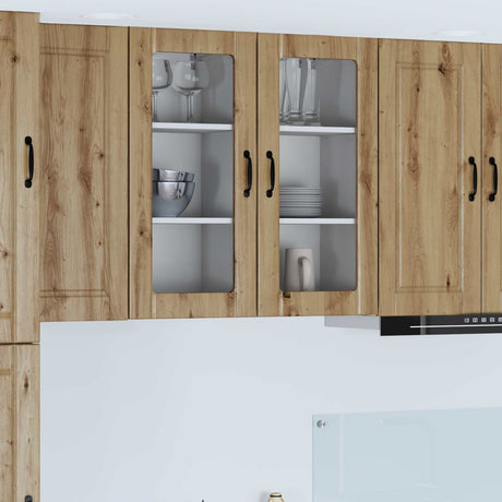 Vidaxl wandglas cabinet porto 2 st artisan eiken bewerkt hout