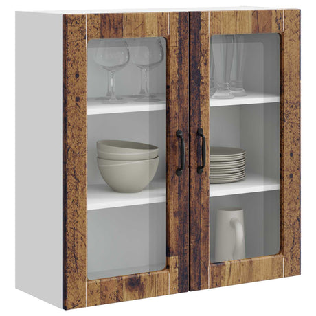 Vidaxl wandglas cabinet porto oudhout 80 x 31 x 80 cm bewerkt hout